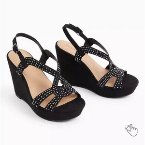 🆕️7.5 WW BLACK FAUX SUEDE JEWELED PLATFORM WEDGED HEELS - WIDE WIDTH